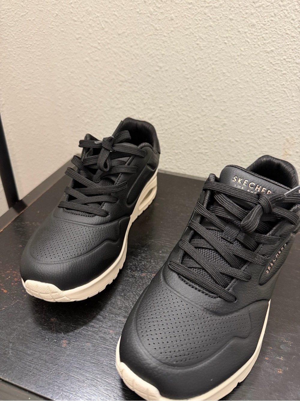 Skechers Black and Cream Platform Air-Cushion Ankle Sneakers - Picture 3 of 5